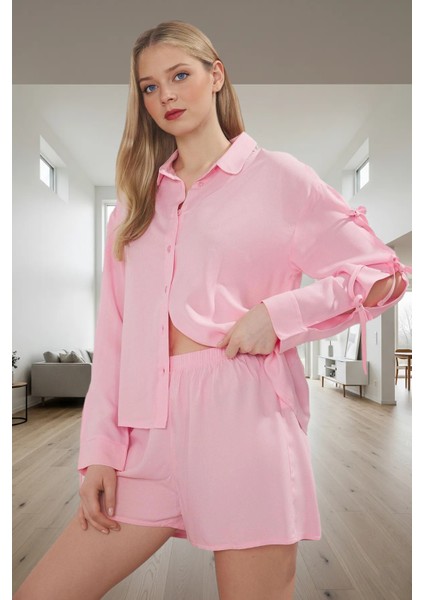 Homewear Şortlu Pijama Takımı Viskoz Bağlamalı Regular Kalıp Rahat Profesyonel Görünüm fiyatları