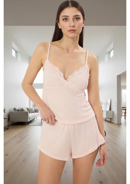Kadın Ev Giyim Pijama Takımı Örme Kumaş Dantel Detaylı Renk Regular Zarifane Tasarım fiyatları