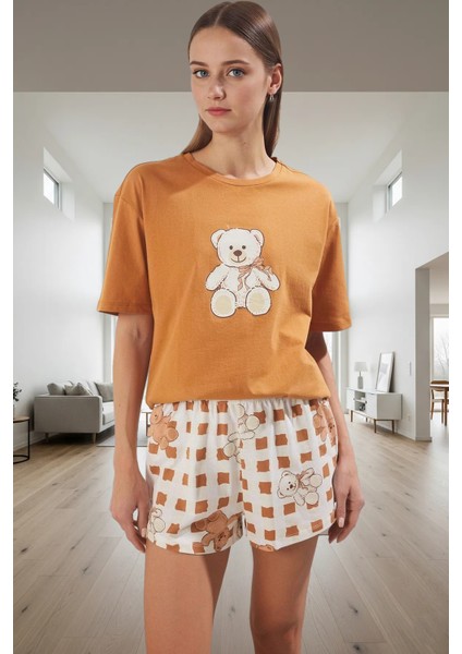 Yazlık %100 Pamuk Rahat Pijama Takımı Ayıcıklı Desenli Homewear Dayanıklı Malzeme Premium Kalite