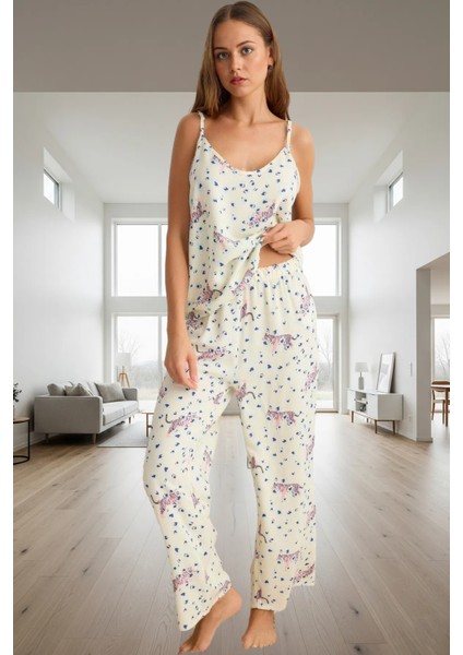 Şık ve Rahat Viskoz Pijama Takımı Hayvan Desenli Boru Paça Profesyonel Görünüm fiyatları