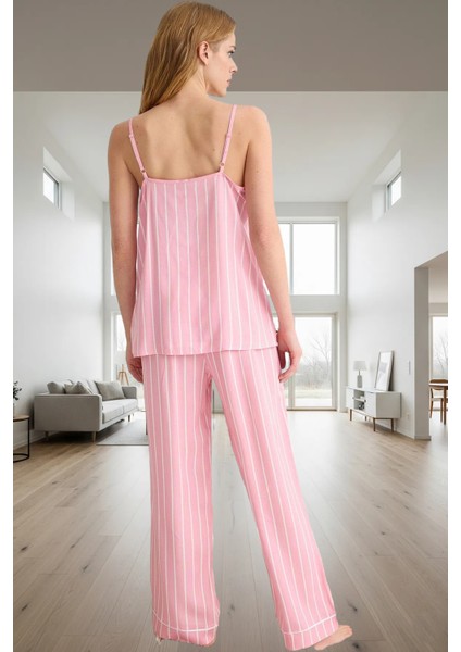 Viskon Ip Askılı Çizgili Pijama Takımı Rahat Ev Giyim Yaz Koleksiyonu Özenle Seçilmiş modelleri