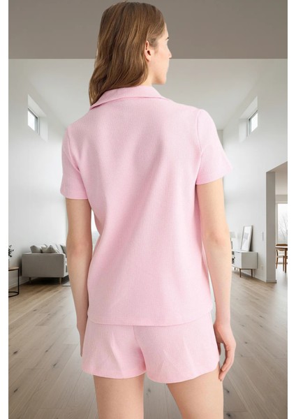Nefes Alan Waffle Pijama Takımı Kısa Kollu Regular Kalıp Seçkin Malzeme Günlük Kullanım Için modelleri