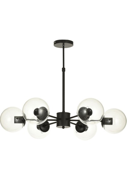 Miya 6 lı Şeffaf Camlı Salon Oturma Odası Modern Sarkıt Avize - (Siyah) modelleri