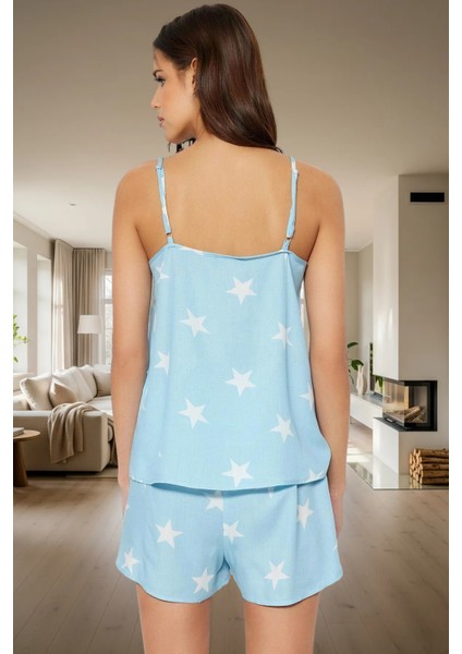 Rahat Ev Giyim Takımı Yıldız Desenli Shally Viskoz Pijama Premium Kalite Trend Tasarım modelleri