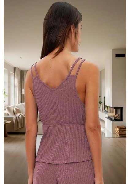 Ince Askılı Pijama Takımı %64 Polyester %33 Pamuk %3 Viskoz Karışımı Boru Paça Rahat ve Şık modelleri