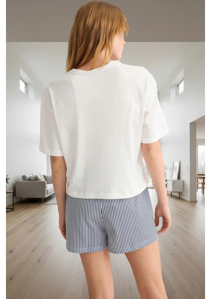 Rahat Pamuklu Pijama Takımı Çizgili Desenli Bisiklet Yaka Kısa Kollu Seçkin Malzeme modelleri
