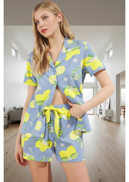 Limon Desenli %100 Pamuk Örme Pijama Yazlık Rahatlık Mükemmel Uyum Trend Tasarım Modern Stil