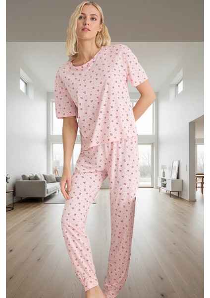Rahat Örme Pijama Takımı Kalp Desenli Yumuşak Polyester Pamuk Karışımı Modern Stil fiyatları