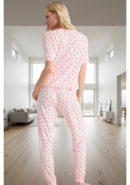 Rahat Örme Pijama Takımı Kalp Desenli Yumuşak Polyester Pamuk Karışımı Modern Stil modelleri