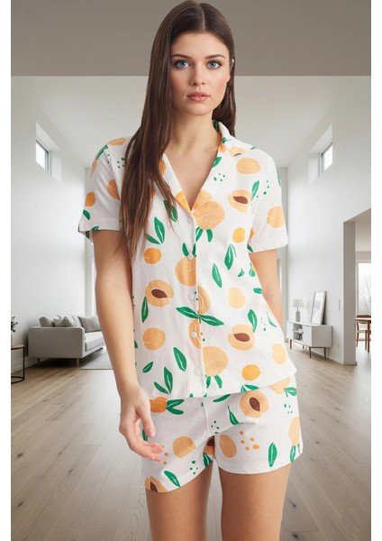 Pamuklu Meyve Desenli Şortlu Pijama Takımı Yazlık Rahat Uyku Için Zarifane Tasarım Özenle Seçilmiş