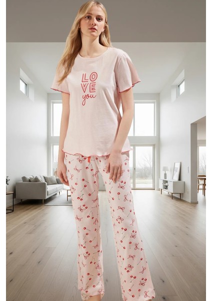 Evde Rahatlık Için %100 Pamuklu Kiraz Desenli Pijama Takımı Kaliteli Işçilik Dayanıklı Malzeme fiyatları