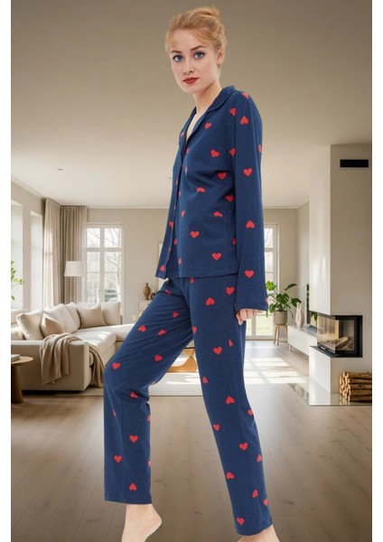 Kışlık %100 Pamuklu Pijama Takımı Kalpli Desenli Rahat Profesyonel Görünüm ve Şık fiyatları