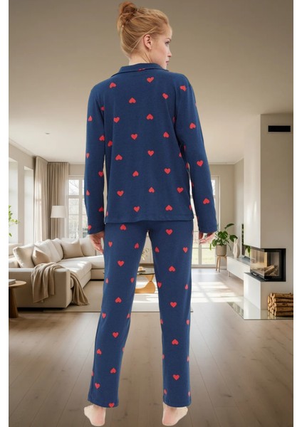 Kışlık %100 Pamuklu Pijama Takımı Kalpli Desenli Rahat Profesyonel Görünüm ve Şık modelleri