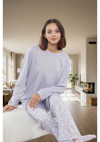Evde Rahatlık %100 Pamuklu Pijama Takımı Çiçek Desenli Zarifane Tasarım Rahat ve Şık