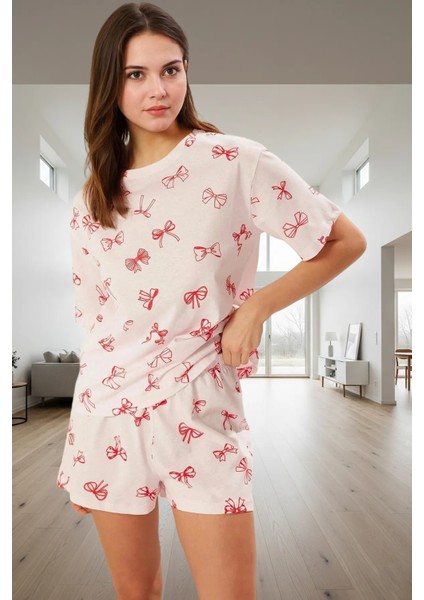 Pamuklu Pijama Takımı Kurdele Desenli Rahat Kalıp Profesyonel Görünüm ve Şık