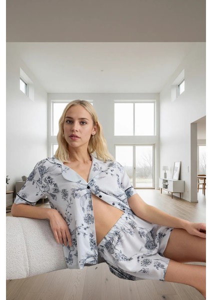 Çiçek Desenli Viskoz Pijama Takımı Şık Rahat Nefes Alan Kumaş Yüksek Kalite ve