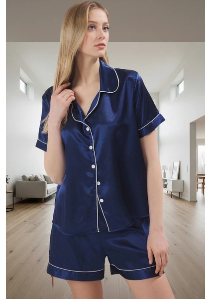 100% Polyester Saten Dokuma Rahat Pijama Takımı Kısa Kol Boru Paça Trend Tasarım fiyatları