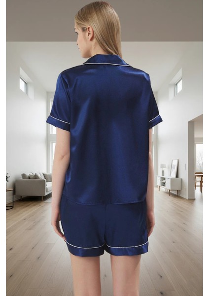 100% Polyester Saten Dokuma Rahat Pijama Takımı Kısa Kol Boru Paça Trend Tasarım modelleri