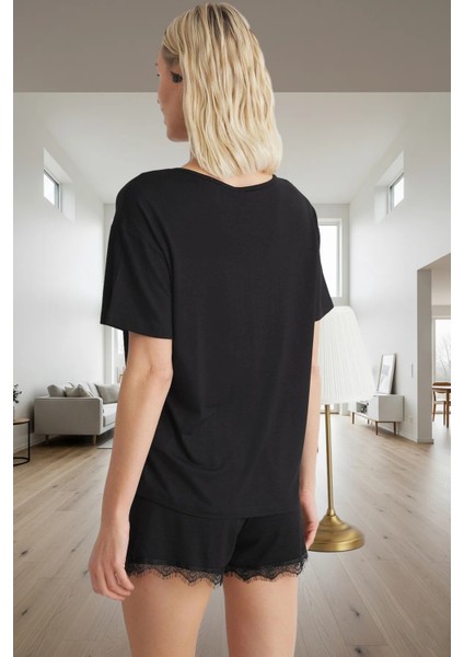 Rahat Ev Giyim 2'li Pijama Takımı Viskoz Örme V Yaka Kısa Kol Uzun Ömürlü Konforlu Kesim modelleri