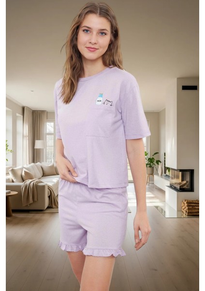 Rahat Yazlık Pijama Takımı Kısa Kollu Tişört ve Şort Pamuklu Örme Kumaş Özenle Seçilmiş