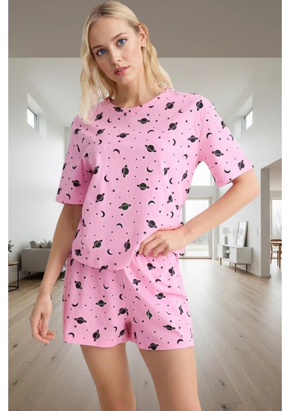 Pamuklu Galaksi Desenli Rahat Pijama Takımı Yaz Için Ideal Özel Tasarım Premium Kalite Uzun Ömürlü