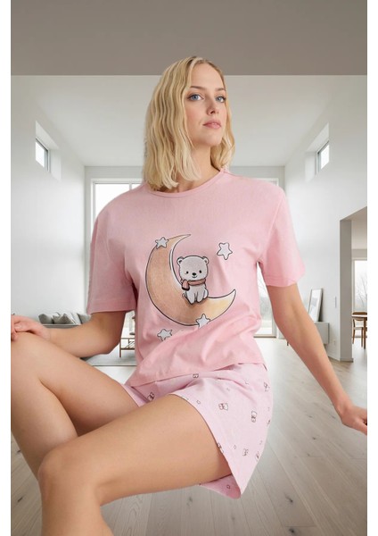 Ev Giyim Pamuk Örme Pijama Takımı Ayıcık ve Yıldız Desenli Özenle Seçilmiş Zarifane Tasarım