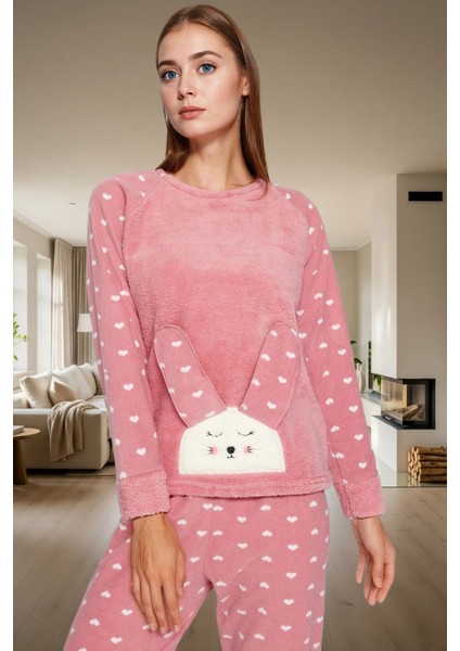 Yumuşak Polar Kumaşlı 3lü Pijama Takımı Kalpli Desenli Kışlık Set Trend Tasarım fiyatları