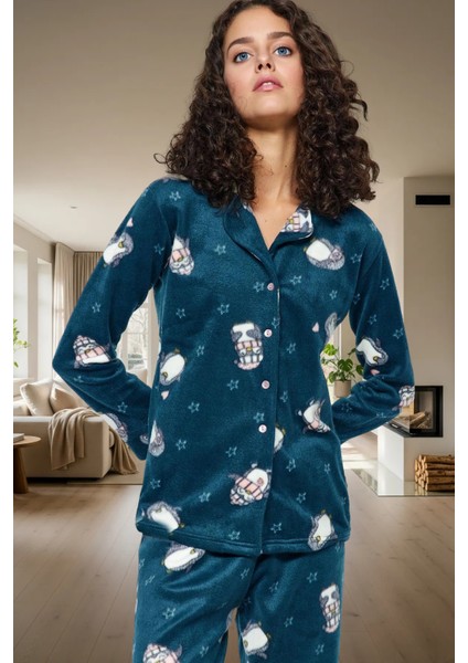 Penguen Desenli Polar Pijama Takımı Kışlık Rahat 2 Parça Regular Kalıp Profesyonel Görünüm