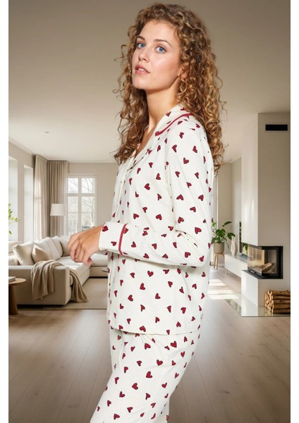 Pamuklu Kalpli Pijama Takımı Regular Kalıp Uzun Kollu Kışlık Trend Tasarım Dayanıklı Malzeme modelleri
