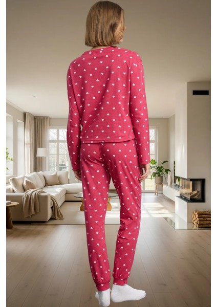 Pamuk Pijama Takımı Kalpli Desen Regular Kalıp Rahat Uyku Dayanıklı Malzeme modelleri
