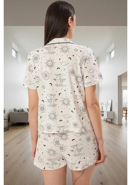 Yazlık %100 Pamuklu Galaksi Desenli Şortlu Pijama Takımı Özel Tasarım Modern Stil modelleri