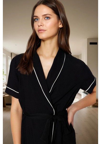 Rahat Homewear Viskon Pijama Takımı Kruvaze Yaka Kısa Kollu Dayanıklı Malzeme Trend Tasarım