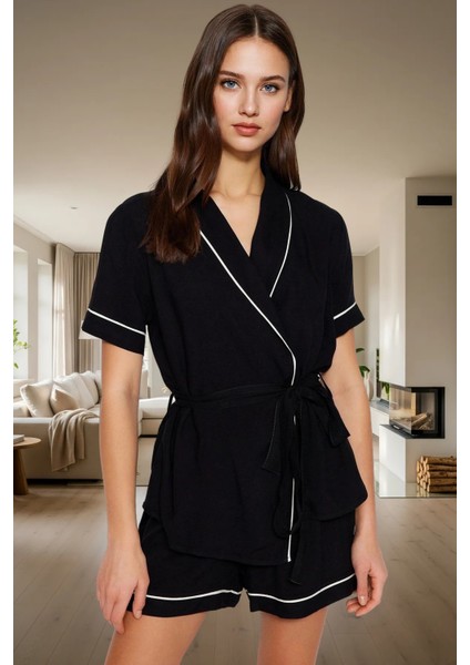 Rahat Homewear Viskon Pijama Takımı Kruvaze Yaka Kısa Kollu Dayanıklı Malzeme Trend Tasarım modelleri