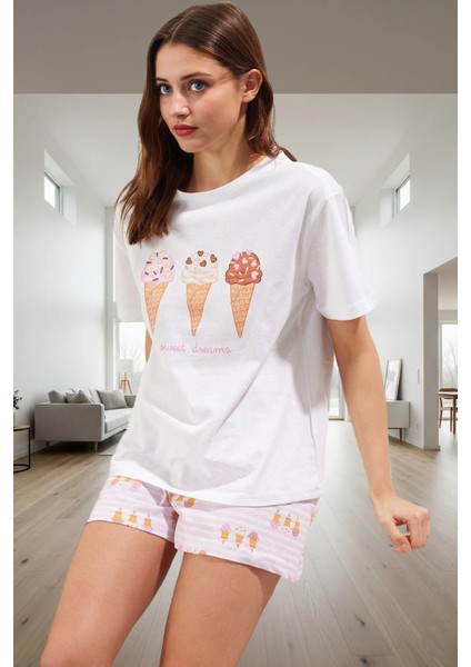 Dondurma Desenli Regular Kalıp Örme Pijama Takımı Seçkin Malzeme Dayanıklı fiyatları