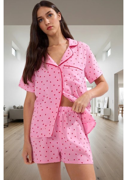 Rahat ve Şık Müslin Pijama Takımı %100 Pamuk Kalpli Desen Boru Paça Premium Kalite Uzun Ömürlü fiyatları