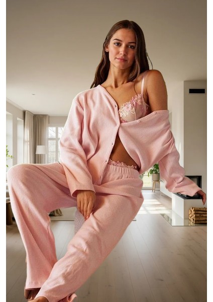 Kışlık 2'li Pijama Takımı Pamuk Karışımlı Hırka ve Pantolon Uzun Ömürlü Dayanıklı Malzeme fiyatları