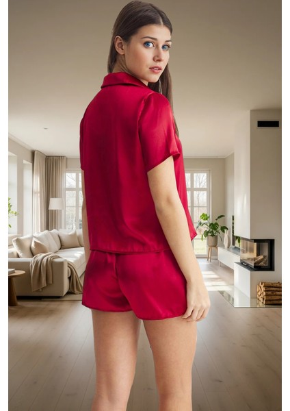Rahat Ev Giyim Seti Saten Pijama Takımı Şortlu ve Kısa Kollu Özenle Seçilmiş modelleri