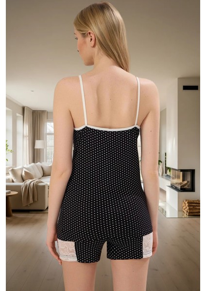 Rahat Pamuklu Pijama Takımı; Puantiyeli Dantelli Yazlık Dayanıklı Malzeme Özenle Seçilmiş modelleri