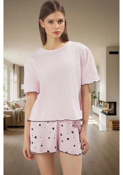 Yazlık Örme Pijama Takımı Galaksi Desenli Baby Overlok Detaylı Modern Stil Konforlu Kesim fiyatları