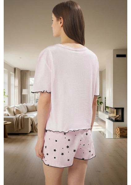 Yazlık Örme Pijama Takımı Galaksi Desenli Baby Overlok Detaylı Modern Stil Konforlu Kesim modelleri