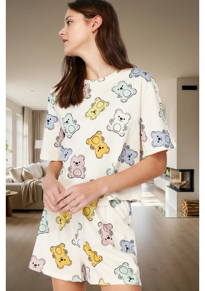 Rahat %100 Pamuklu Pijama Takımı Ayıcık Desenli Yazlık Şortlu Şık Görünüm Özenle Seçilmiş