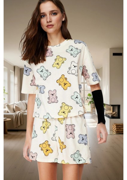 Rahat %100 Pamuklu Pijama Takımı Ayıcık Desenli Yazlık Şortlu Şık Görünüm Özenle Seçilmiş fiyatları