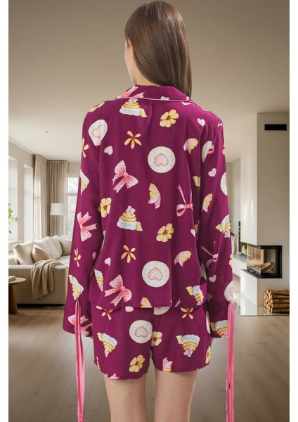 Rahat ve Şık Kadın Pijama Takımı Viskoz Şortlu Uzun Kollu Kullanım Ömürlü fiyatları