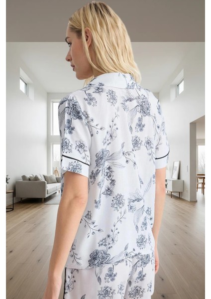 Rahat Viskoz Pijama Takımı Çiçekli Desen Şortlu Dokuma Kumaş Konforlu Kesim Modern Stil modelleri
