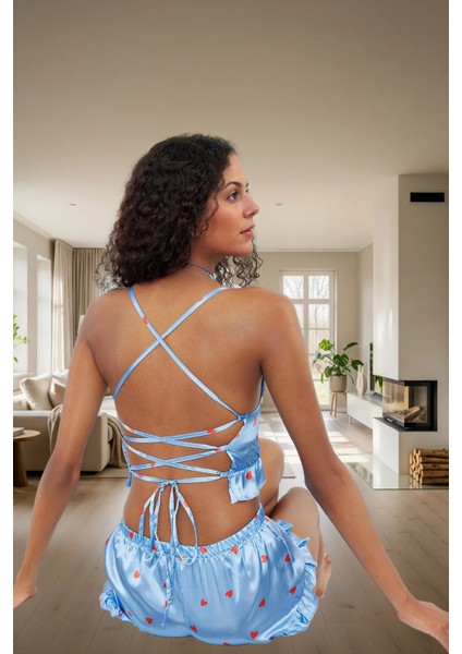 2 Parça Rahat Saten Pijama Takımı V Yaka Atlet ve Boru Paça Şort Trend Tasarım Modern Stil fiyatları