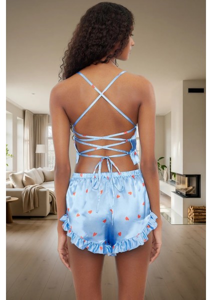 2 Parça Rahat Saten Pijama Takımı V Yaka Atlet ve Boru Paça Şort Trend Tasarım Modern Stil modelleri