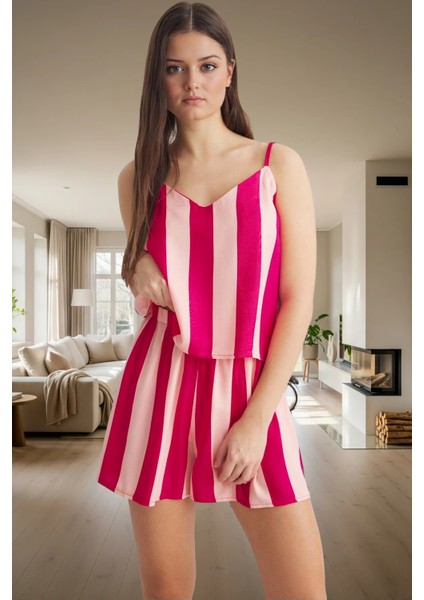 Yazlık Viskon Pijama Takımı Çizgili Desen Ince Askılı Regular Kalıp Ev Giyim Konforu fiyatları