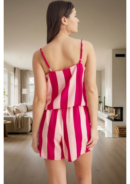 Yazlık Viskon Pijama Takımı Çizgili Desen Ince Askılı Regular Kalıp Ev Giyim Konforu modelleri