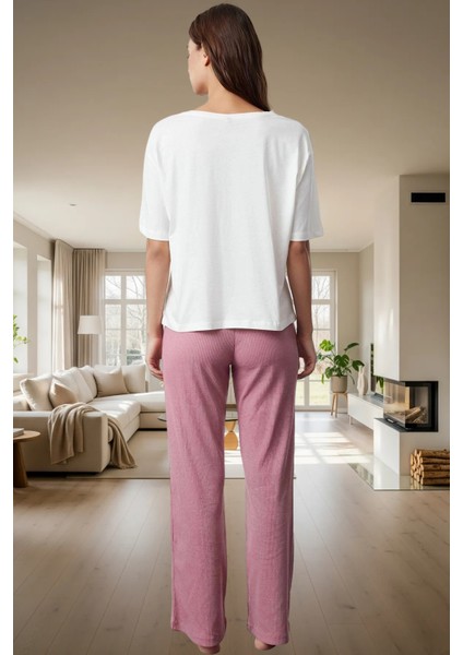 Kurdele Baskılı Pijama Takımı Nefes Alan Polyester Pamuk Karışımı Rahat ve Şık Özenle Seçilmiş fiyatları