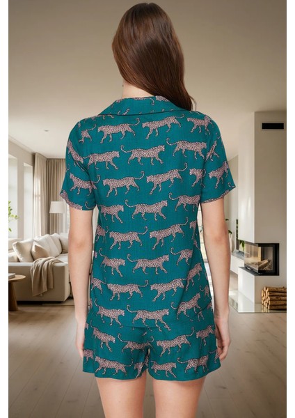Yazlık Animal Desenli Pijama Takımı Shally Dokuma Viskoz Rahat Kalıp Dayanıklı Malzeme modelleri
